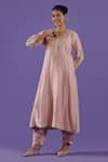 Buy_LABEL RADINI_Blush Chanderi Pearls, Embroidery Round Neck Pink Zari Set _Online_at_Aza_Fashions