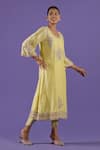 Shop_LABEL RADINI_Lavender Chanderi Pearls, Embroidery Round Neck Lemon Aari Dhoti Kurta Set _Online_at_Aza_Fashions