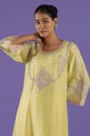 LABEL RADINI_Lavender Chanderi Pearls, Embroidery Round Neck Lemon Aari Dhoti Kurta Set _at_Aza_Fashions