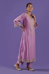 Buy_LABEL RADINI_Lilac Chanderi Embroidery Split V-neck Kurta Set _Online_at_Aza_Fashions