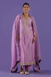 Buy_LABEL RADINI_Lilac Chanderi Embroidery Split V-neck Kurta Set _at_Aza_Fashions
