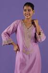 Shop_LABEL RADINI_Lilac Chanderi Embroidery Split V-neck Kurta Set _Online_at_Aza_Fashions