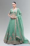 Buy_Samyukta Singhania_Green Tissue Beads, Sequins, Zari, Pearls, Stones Embroidered Lehenga Set _at_Aza_Fashions