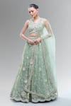 Buy_Samyukta Singhania_Green Tissue, Net Embroidery, Beads, Sequins, Zari, Stones, Pearls Lehenga Set _at_Aza_Fashions