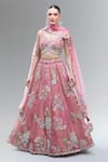 Buy_Samyukta Singhania_Pink Net Beads, Sequins, Zari, Embroidery, Stones V-neck Lehenga Set _at_Aza_Fashions