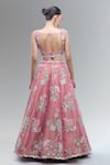 Shop_Samyukta Singhania_Pink Net Beads, Sequins, Zari, Embroidery, Stones V-neck Lehenga Set _at_Aza_Fashions