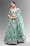 Buy_Samyukta Singhania_Green Net Beads, Sequins, Zari, Stones Sea Embroidered Classic Lehenga Set _at_Aza_Fashions