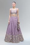 Samyukta Singhania_Lavender Satin, Polyester, Chiffon Beads, Sequins, Zari, Embroidery Lehenga Set _Online_at_Aza_Fashions