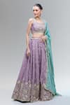 Buy_Samyukta Singhania_Lavender Satin, Polyester, Chiffon Beads, Sequins, Zari, Embroidery Lehenga Set _Online_at_Aza_Fashions