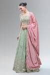 Samyukta Singhania_Green Satin, Polyester, Chiffon Beads, Sequins, Embroidered Classic Lehenga Set _Online_at_Aza_Fashions