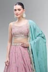 Samyukta Singhania_Pink Satin, Polyester, Chiffon Embroidery, Sequins, Zari, Beads, Lehenga Set _Online_at_Aza_Fashions