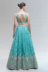 Shop_Samyukta Singhania_Turquoise Satin, Polyester Beads, Sequins, Zari, Blue Embroidered Lehenga Set _at_Aza_Fashions