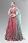 Buy_Samyukta Singhania_Pink Tissue, Net Beads, Sequins, Stones, Embroidery V-neck Classic Lehenga Set _at_Aza_Fashions