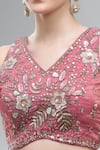 Shop_Samyukta Singhania_Pink Tissue, Net Beads, Sequins, Stones, Embroidery V-neck Classic Lehenga Set _Online_at_Aza_Fashions