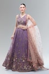Buy_Samyukta Singhania_Purple Tissue, Net Embroidery, Beads, Sequins, Zari, Stones V-neck Lehenga Set _at_Aza_Fashions