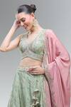 Samyukta Singhania_Green Satin, Polyester, Chiffon Beads, Sequins, Zari, Embroidered Lehenga Set_Online_at_Aza_Fashions