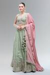 Shop_Samyukta Singhania_Green Satin, Polyester, Chiffon Beads, Sequins, Zari, Embroidered Lehenga Set_Online_at_Aza_Fashions