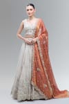 Buy_Samyukta Singhania_Cream Tissue, Viscose, Rayon Beads, Classic Lehenga Set With Orange Dupatta _at_Aza_Fashions