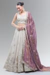 Buy_Samyukta Singhania_Cream Tissue, Viscose, Rayon Classic Lehenga Set With Purple Dupatta _at_Aza_Fashions