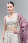 Samyukta Singhania_Cream Tissue, Viscose, Rayon Classic Lehenga Set With Purple Dupatta _Online_at_Aza_Fashions