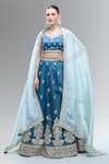 Samyukta Singhania_Blue Tissue Beads, Sequins, Zari, Pearls, Stones Classic Lehenga Set _Online_at_Aza_Fashions