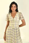 Shop_BAISE GABA_Beige Chiffon V-neck Cloudwalk Fit And Flare Dress _Online_at_Aza_Fashions