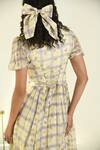 Shop_BAISE GABA_Beige Chiffon V-neck Cloudwalk Fit And Flare Dress _at_Aza_Fashions