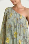 Baise Gaba_Green Chiffon One Shoulder Floral Midi Dress _at_Aza_Fashions