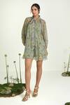 Buy_Baise Gaba_Green Chiffon, Cotton Open Neck Wildflower Dress With Slip _at_Aza_Fashions