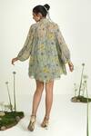 Shop_Baise Gaba_Green Chiffon, Cotton Open Neck Wildflower Dress With Slip _at_Aza_Fashions