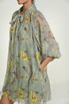 Shop_Baise Gaba_Green Chiffon, Cotton Open Neck Wildflower Dress With Slip 