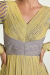 Buy_Baise Gaba_Yellow Chiffon V-neck Sunbeam Striped Maxi Dress