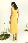 Shop_Baise Gaba_Yellow Cotton, Linen Embroidery V-neck Sunshine Midi Dress _at_Aza_Fashions