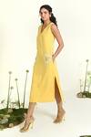Shop_Baise Gaba_Yellow Cotton, Linen Embroidery V-neck Sunshine Midi Dress _Online_at_Aza_Fashions