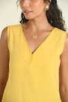 Baise Gaba_Yellow Cotton, Linen Embroidery V-neck Sunshine Midi Dress _at_Aza_Fashions