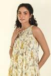 Buy_Baise Gaba_Beige Chiffon Round Neck Floral Print Fit And Flare Maxi Dress _Online_at_Aza_Fashions