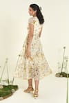 Shop_Baise Gaba_Beige Chiffon Lace Square Neck Floral Tiered Meadow Dress _at_Aza_Fashions