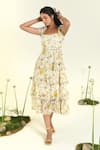 Buy_Baise Gaba_Beige Chiffon Lace Square Neck Floral Tiered Meadow Dress _Online_at_Aza_Fashions