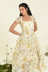 Shop_Baise Gaba_Beige Chiffon Lace Square Neck Floral Tiered Meadow Dress _Online_at_Aza_Fashions