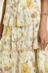 Baise Gaba_Beige Chiffon Lace Square Neck Floral Tiered Meadow Dress _at_Aza_Fashions