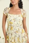 Buy_Baise Gaba_Beige Chiffon Lace Square Neck Floral Tiered Meadow Dress 