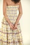 Baise Gaba_Beige Chiffon Tassels Square Neck Willow Midi Dress _Online_at_Aza_Fashions