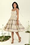 Baise Gaba_Beige Chiffon Tassels Square Neck Willow Midi Dress _at_Aza_Fashions