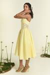 Baise Gaba_Yellow Cotton, Linen Halter Neck Buttercup Midi Dress _Online_at_Aza_Fashions