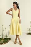 Buy_Baise Gaba_Yellow Cotton, Linen Halter Neck Buttercup Midi Dress _at_Aza_Fashions