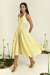 Buy_Baise Gaba_Yellow Cotton, Linen Halter Neck Buttercup Midi Dress _Online_at_Aza_Fashions