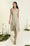 Shop_Baise Gaba_Green Cotton Round Neck Daisy Midi Dress _at_Aza_Fashions