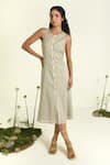 Buy_Baise Gaba_Green Cotton Round Neck Daisy Midi Dress _at_Aza_Fashions