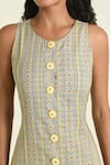 Shop_Baise Gaba_Green Cotton Round Neck Daisy Midi Dress _Online_at_Aza_Fashions