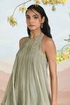 Baise Gaba_Green Chiffon Embroidery Halter Neck Wingsong Gharara Set _Online_at_Aza_Fashions